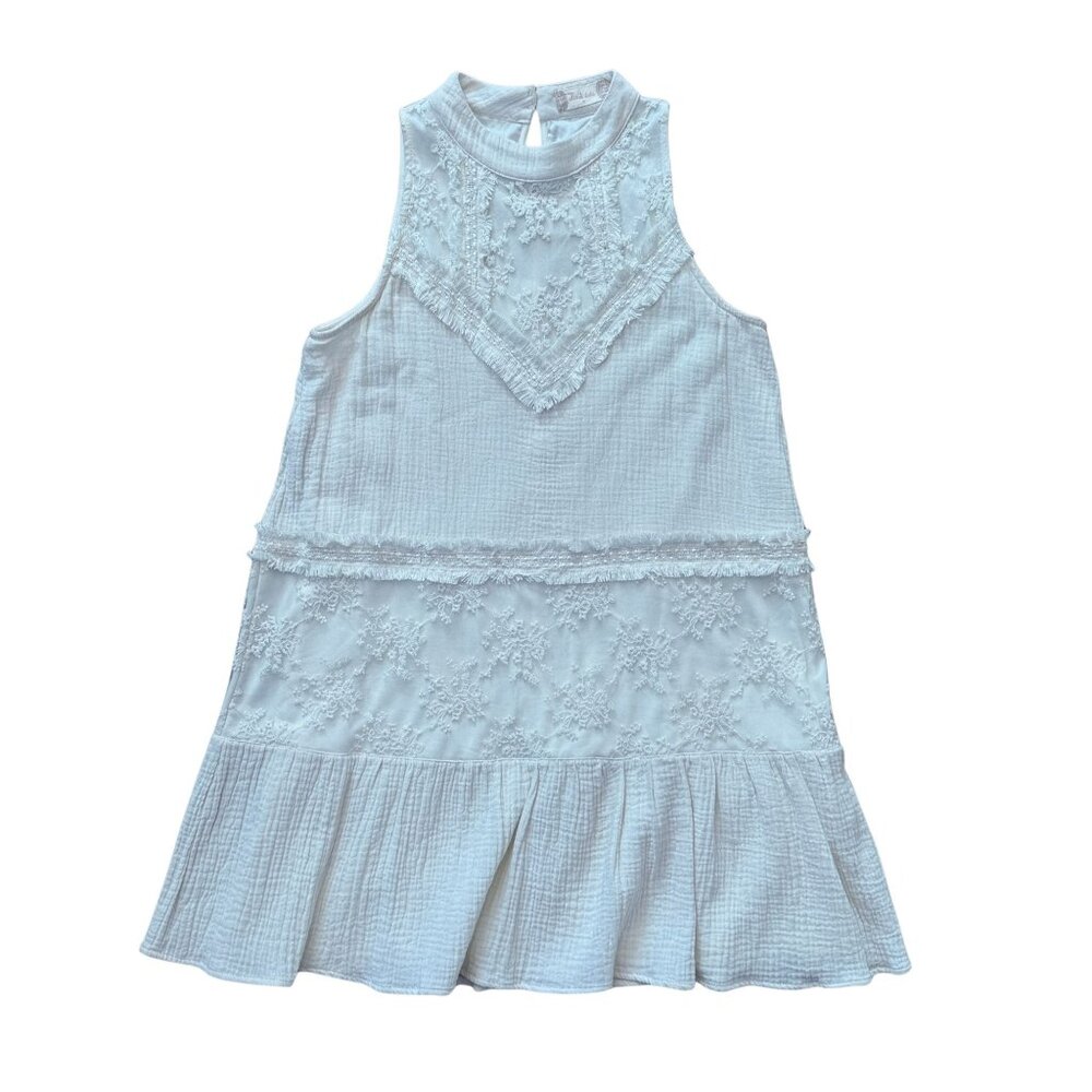 Altar’d State White Cream Lace Sleeveless Gauze Ruffle Hem Boho Dress - Medium